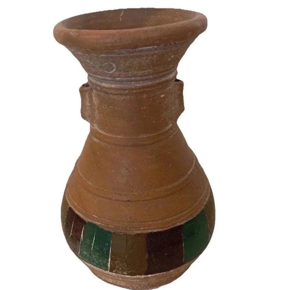 Vintage Ceramic Pottery Art Handmade Vase Colorful Teal Green, Purple, Brown